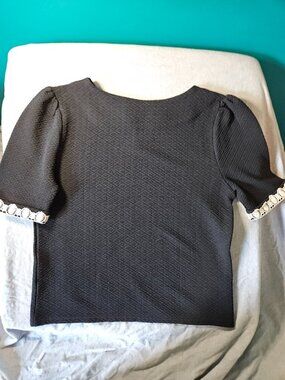 Axes Femme Petrouchka Black Textured Puff Sleeve Top - Lace Trim - Size S